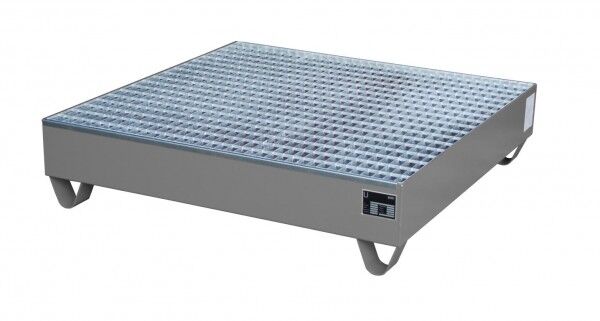 Auffangwanne aus Stahl S-2032 mit verzinktem Gitterrost mausgrau RAL 7005 Auffangvolumen 216 Liter mit Gitterrost Maße 1200 x 1200 x 285mm