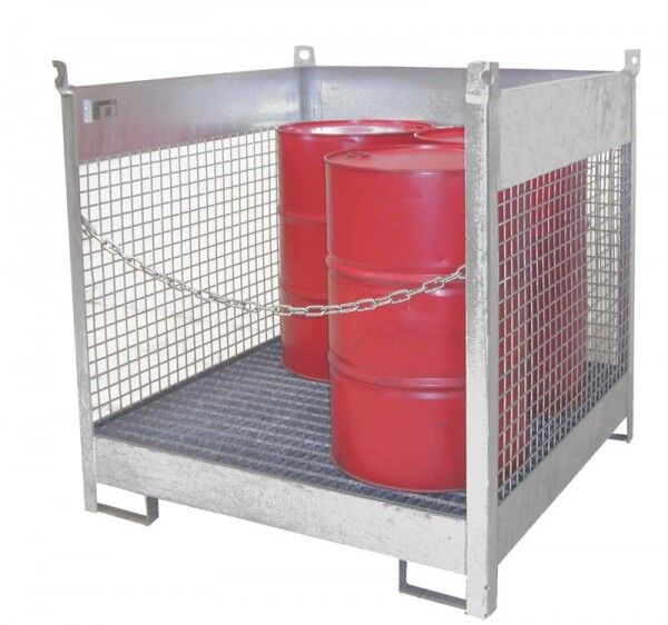 Fass-Stapelpalette FSP-4-D mit Drahtgitterwand
