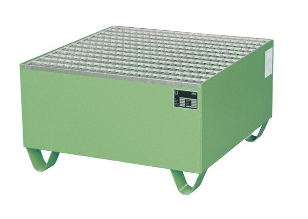 Auffangwanne aus Stahl S-2002 mit Gitterrost resedagrün RAL 6011 Auffangvolumen 203 Liter mit Gitterrost Maße 800 x 800 x 465mm