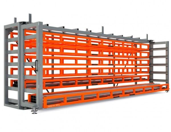 Kassetten-Schubfachregal Typ RKS-DM 800/7 für Langgut bis 6 m reinorange RAL 2004