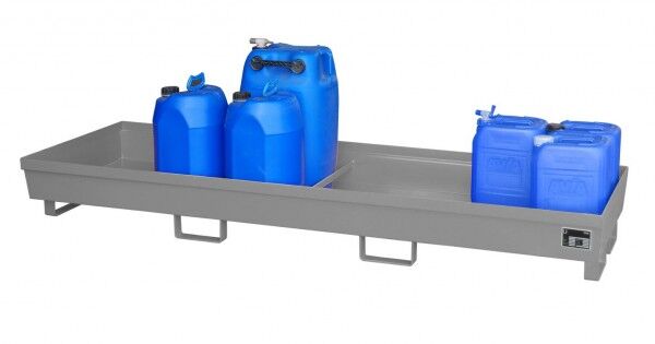 Auffangwanne aus Stahl AO-4/B mausgrau RAL 7005 Auffangvolumen 280 Liter OHNE Gitterrost Maße 2400 x 800 x 285mm