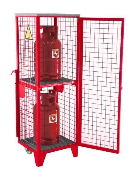 Mobiles Gasflaschen-Depot / -Lager GFD-R-2 für 2 11kg-Gasflaschen 2 Lagerebenen feuerrot RAL 3000