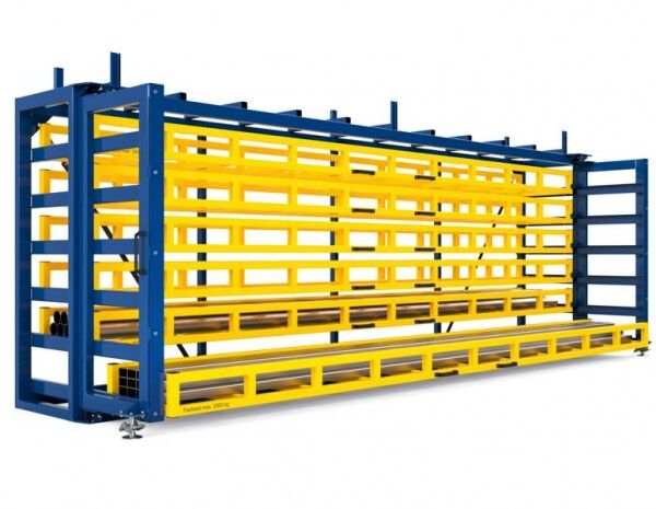 Kassetten-Schubfachregal Typ RKS-DM 600/7 für Langgut bis 6 m verkehrsgelb RAL 1023
