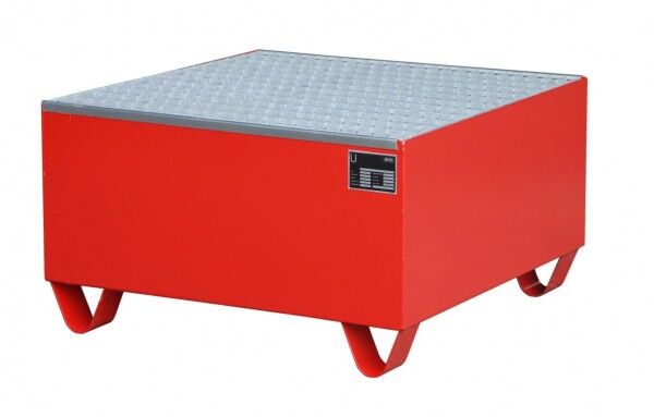 Auffangwanne aus Stahl S-2002 mit Gitterrost feuerrot RAL 3000 Auffangvolumen 203 Liter mit Gitterrost Maße 800 x 800 x 465mm