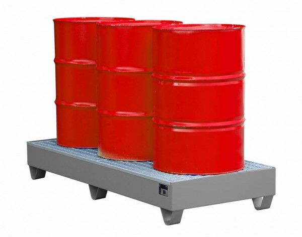 Auffangwanne aus Stahl S-2050 mit Gitterrost mausgrau RAL 7005 Auffangvolumen 202 Liter mit Gitterrost Maße 1800 x 800 x 275mm