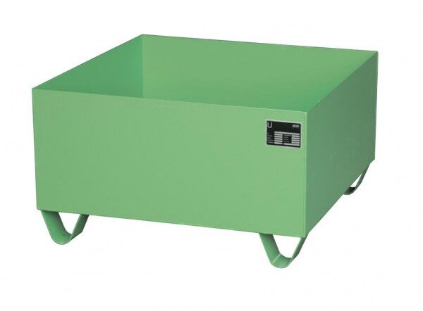 Auffangwanne aus Stahl S-2000 resedagrün RAL 6011 Auffangvolumen 210 Liter OHNE Gitterrost Maße 800 x 800 x 465mm