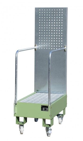 BAUER Fahrbare Auffangwanne Typ LPW-60-3 mit Lochplattenwand resedagrün RAL 6011