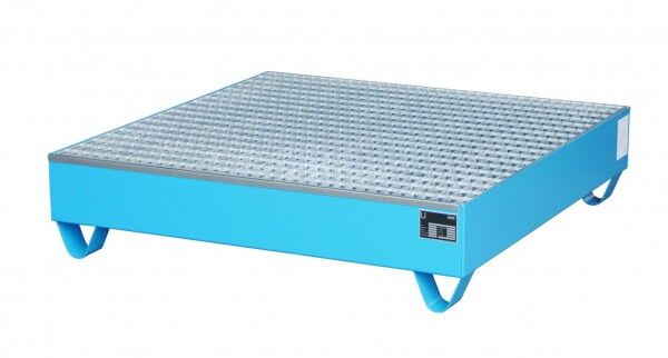 Auffangwanne aus Stahl S-2032 mit verzinktem Gitterrost lichtblau RAL 5012 Auffangvolumen 216 Liter mit Gitterrost Maße 1200 x 1200 x 285mm