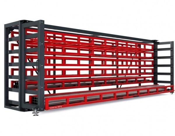 Kassetten-Schubfachregal Typ RKS-M 600/6 für Langgut bis 6 m feuerrot RAL 3000