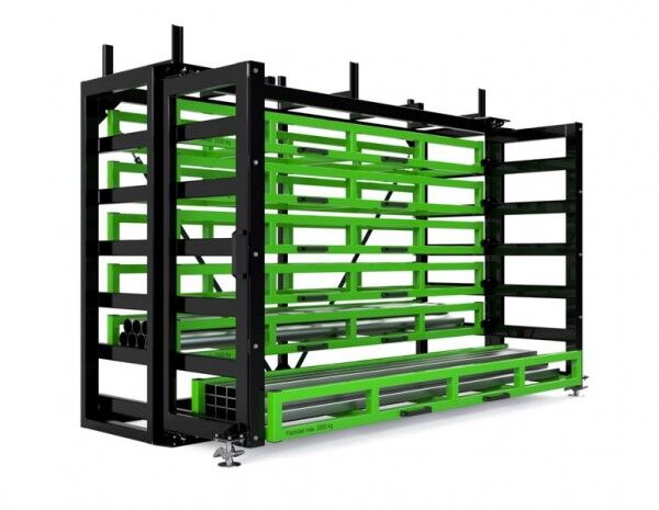 Kassetten-Schubfachregal Typ RKS-DS 700/7 für Langgut bis 3 m gelbgrün RAL 6018