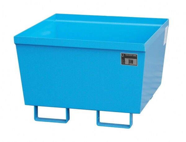 Auffangwanne aus Stahl AO-1 lichtblau RAL 5012 Auffangvolumen 229 Liter OHNE Gitterrost Maße 800 x 800 x 545mm